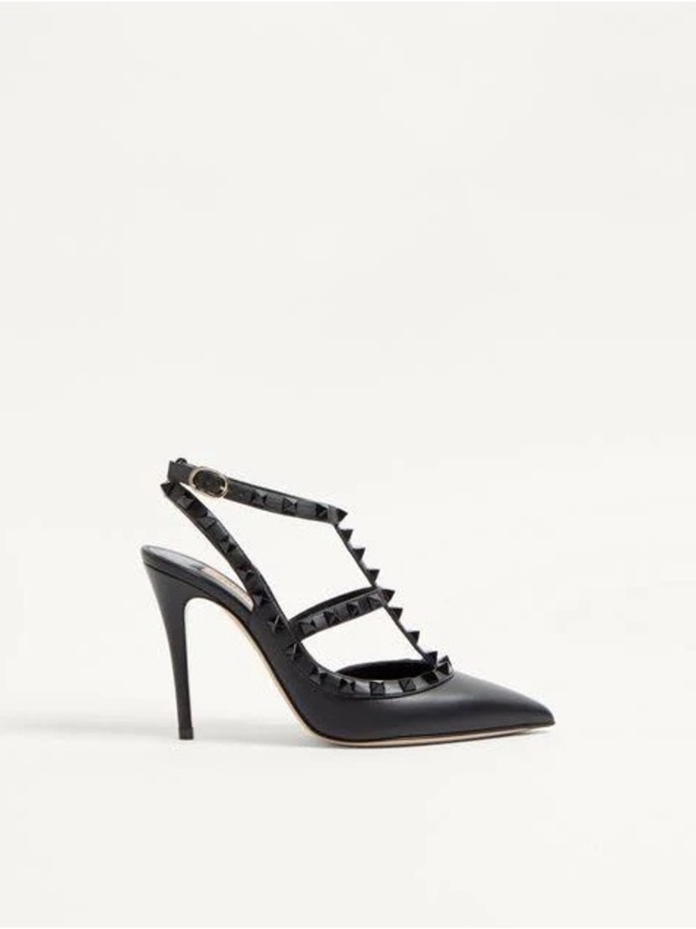 Valentino Black Leather Studded Pointed-Toe Slingbacks
